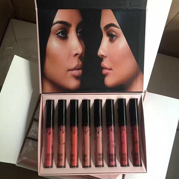 New Hot silk ribbon Velvet lipstick 8pcs/set Liquid Lipsticks lip gloss Kit makeup comestics 8 COLORS DHL shipping +Gift