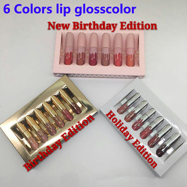 NEWEST Gold lipgloss 6 colors Birthday Limited Edition Holiday Matte Lipstick Valentine Lipgloss Mini Kit Lip Cosmetics 6 Colors set makeup