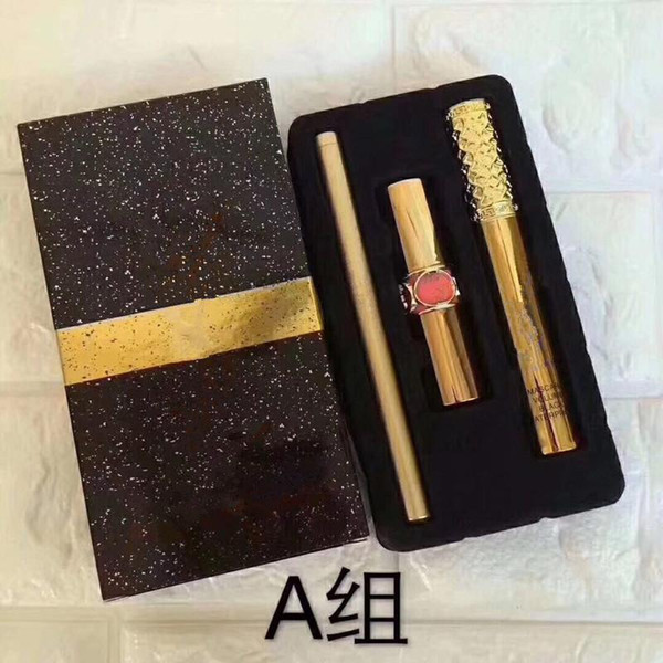 2018 Hot New Brand Makeup full size set 1Set= 3pcs Mascara +Lipstick +Eyeliner 3in1 SET 2 styles Aset Bset Cosmetics
