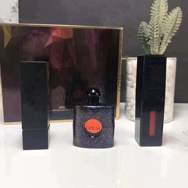 2019 Newest makeup set Kollection lipstick Labial glair Black gold perfume 3 in 1 make up kit