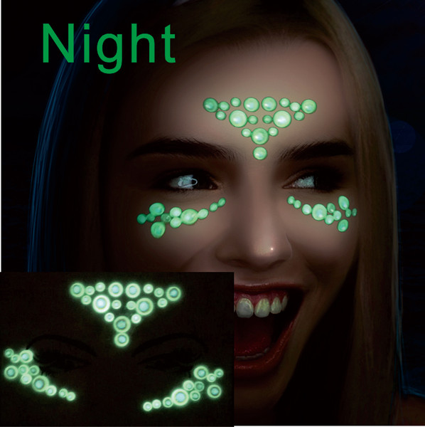 GDF01 1Pc Glow in Dark Luminous Face jewel Gems Temporary Tattoo Night Club Festival Party Body Gems Rhinestone Sticker