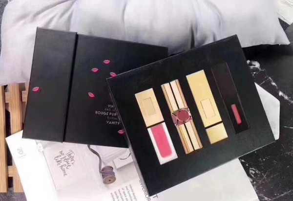 Famous brand 1set=4PCS Vanity case lipgloss lipstick lip balm 4 colors Lip makeup set Lip maquillage Matte color Velvet