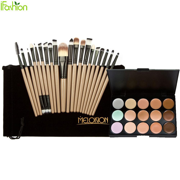 Wholesale- 15 Colors Face Blusher Concealer Palette + 20 Pcs Wooden Handle Brushes Makeup Base Foundation Concealers Face Powder Brushes