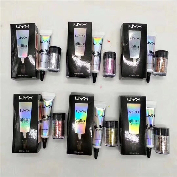 High Quality NYX Glitter Primer Cream Concealer Cream NYX Glitter Face and Body Shimmer Powder 6 colors Eyeshadow Powder 24sets