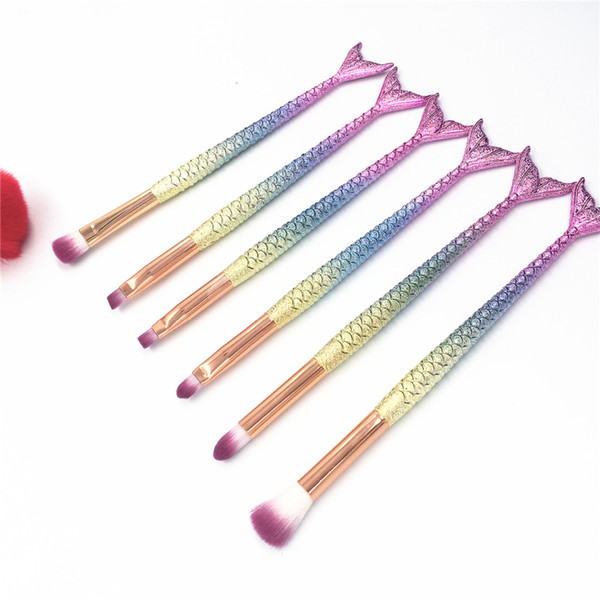 6/10PCS Mermaid Makeup Brushes Set Eyeshadow Eyebrow Eyeliner Blush Contour Foundation Lip Cosmetic Beauty Make Up Brushes Kits