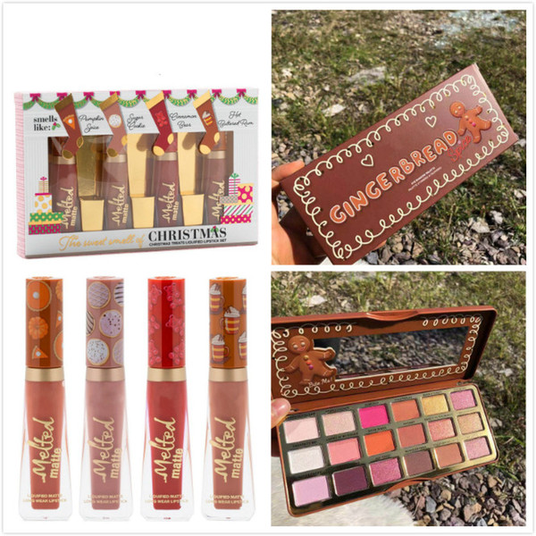 Dropshipping 2018 New Face Christmas Makeup Set 18 colors Eyeshadow Palette&4 colors Matte Liquid Lipstick Set Free Shipping