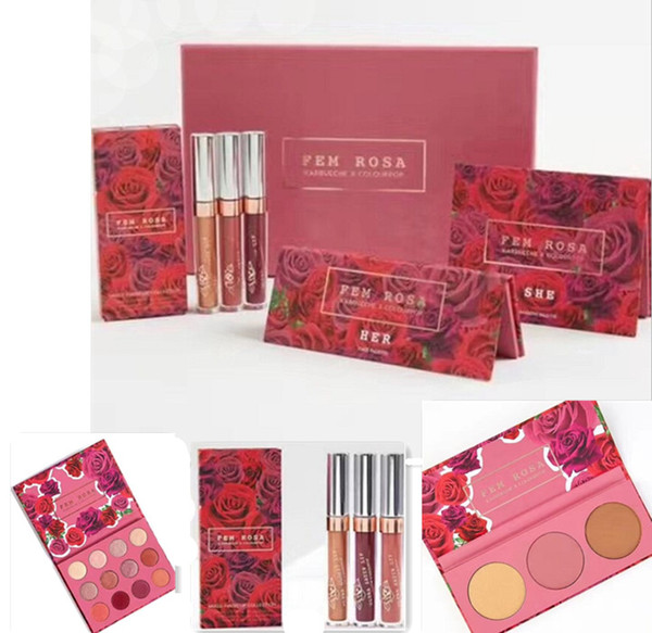 Newest Makeup Set ColourPop Fem Rosa Set 12 color Eye shadow +3 color Highlighter +3 color Matte lipstick in stock free dhl