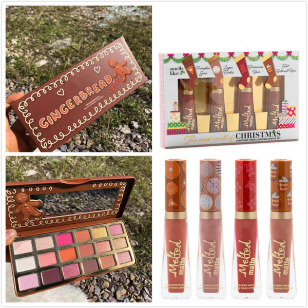 Dropshipping New Face Christmas Makeup Set 18 colors Eyeshadow Palette&4 colors Matte Liquid Lipstick Set Free Shipping