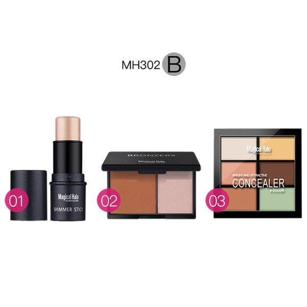 Magical Halo Makeup Set Shimmer Stick + Double Color Stereo Bronzing Powder + 6 Color Concealer New Brand free shipping 1209012