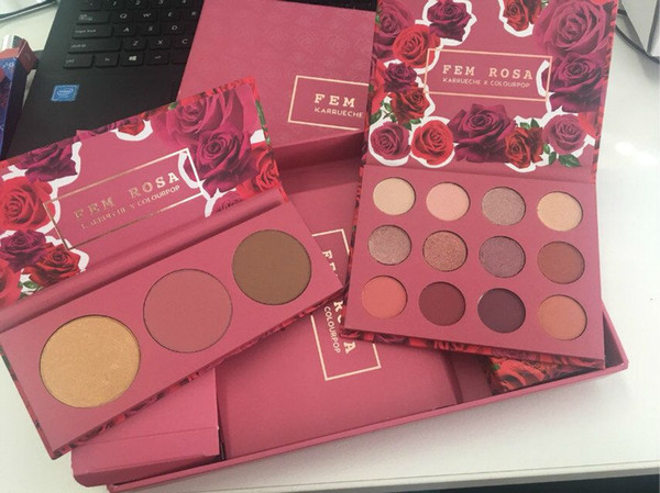 Top Quality Makeup Set Colourpop Karrueche Fem Rosa 12 Colors Eyeshadow +3 Colors Highlighter +3 Colors Matte Lipstick DHL Free Shipping