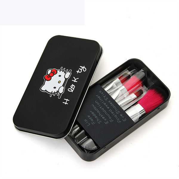NEW Hello Kitty 7Pcs/lot Mini Makeup brush Set cosmetics kit de pinceis de maquiagem make up brush Kit with Metal box