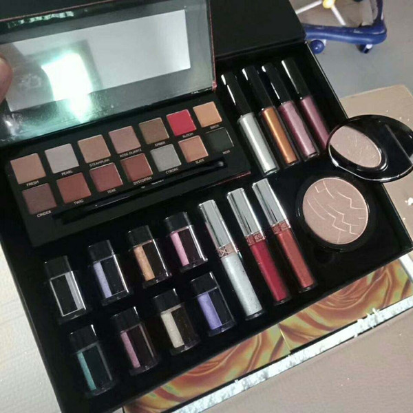 2018 Newest Makeup set waterproof long-lasting Eye shadow + lipgloss + highlighter cosmetics collection 17 in 1 DHL Free make-up
