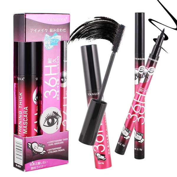 YANQINA Brand Eyes Makeup Kit Black Eyeliner Pencil Liquid Eye Liner Pen Waterproof Mascara Black Lash Eyelash Extension Cosmetics Set 8827