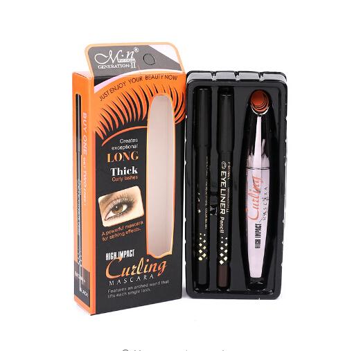 1Set M.n Menow Thick Mascara Set With Gift Two Pencil Black / Brown Combination Natural Curly Lasting Mascara