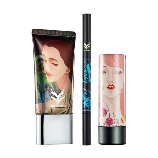 3pcs Makeup Tool For Face Cosmetic Sets Including Liquid Foundation Sexy Lipstick Eyebrow Eyeliner Daily Use Tools