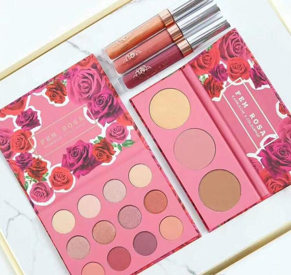Newest Makeup Set ColourPop Fem Rosa Set 12 color Eye shadow +3 color Highlighter +3 color Matte lipstick DHL shipping