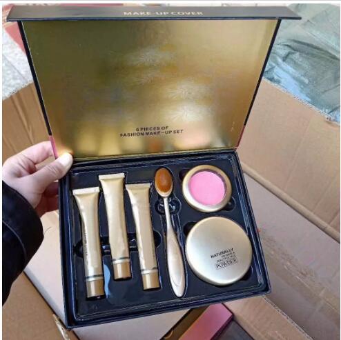 (in stock)hot Newest makeup set 6 in 1 cosmetic kit Concealer+powder+ blush+makeup brush with Gift Box DHL Free shipping +GIFT