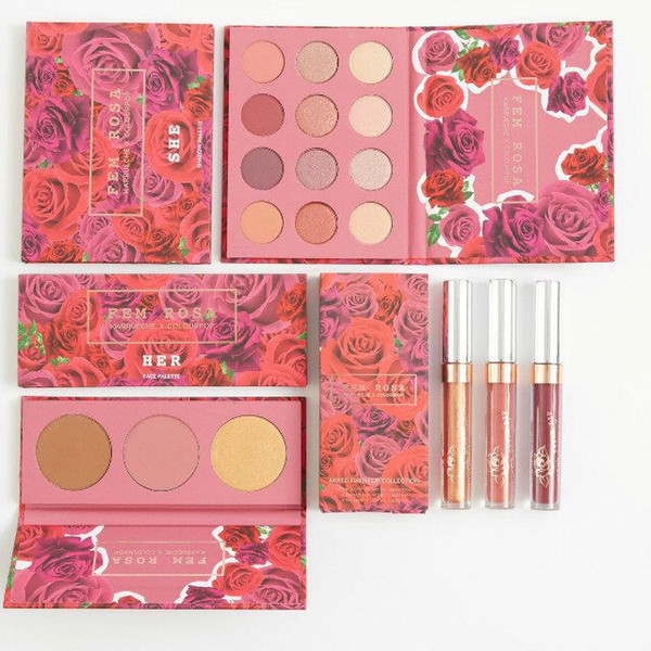 Colourpop Cosmetics X Karrueche Fem Rosa Collection Kit 12 color Eye shadow 3 color Highlighter 3 color Matte lipstick Free DHL shipping