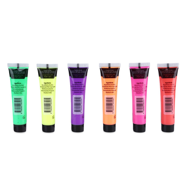 6pcs / Set Non-toxic Face Glittery Paint Glow Flash Fluorescent Body Art Pigment Party Masquerade Makeup Art Fluorescent Body Paints +B