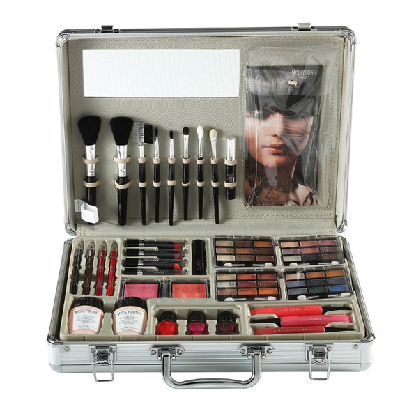 Artist Makeup Box Portable Aluminum Cosmetic Makeup Set Eyeshadow Lipstick Liquid Foundation Nail Polish Makeup Brush Set Combination