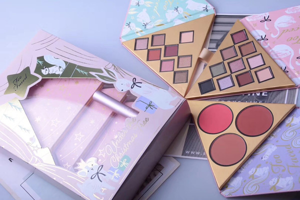 Faced Makeup set Triangle Eye Shadow Blush Mascara 4 in 1 Kit with box Chrismas tree makeup set