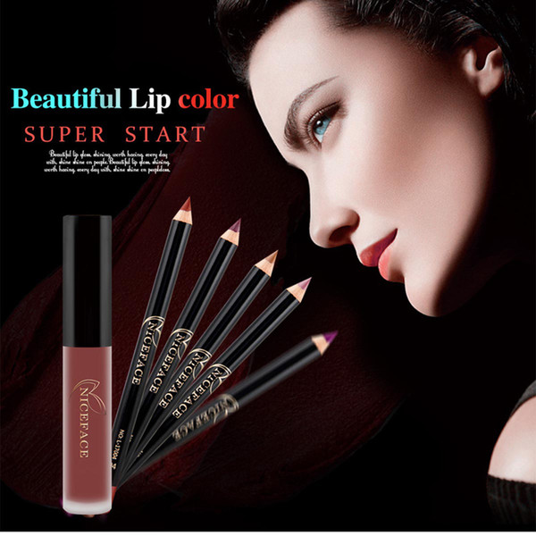 NICEFACE Waterproof Matte Liquid Lip Gloss+ Lip Liner Pencil Smooth LipStick Long Lasting Cosmetic Makeup Kit 1224005