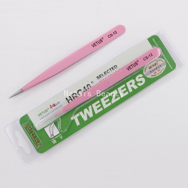 10 pcs VETUS Tweezer Pink CS-12 for Eyelash Extension Free Shipping