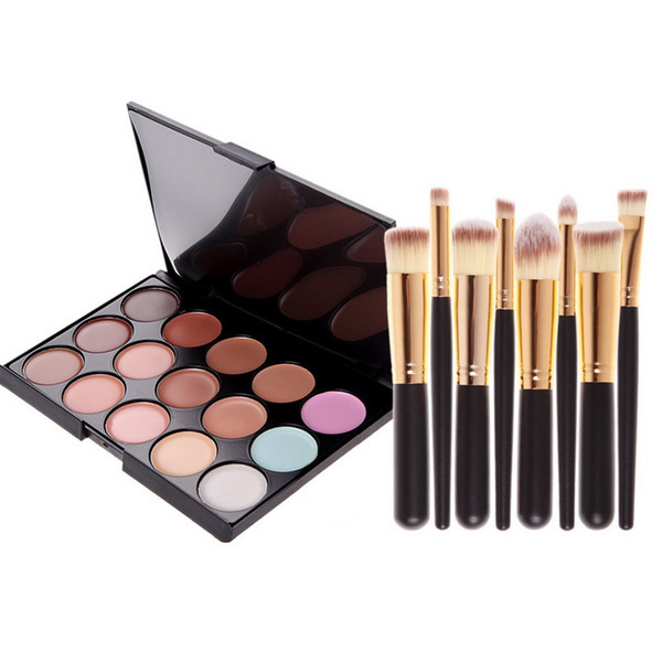Wholesale- Makeup Brushes Set 8 pcs Goat Hair Eyeshadow + 15 Color Concealer GUB#
