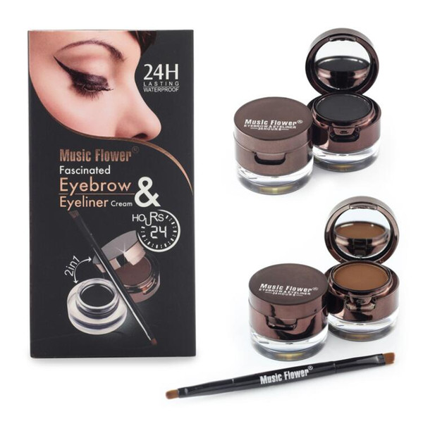 Brand Brown + Black Gel Eyeliner Eyebrow Powder Makeup Set Kit Waterproof Long Lasting Eye Liner Eye Brow Cosmetics