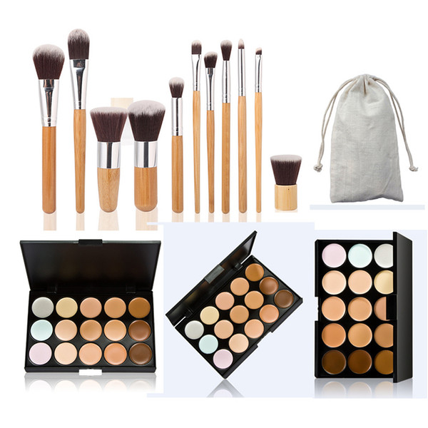 High quality new 15 color Concealer palette + 11 pcs make up Brushes makeup set cosmetics tools for Women