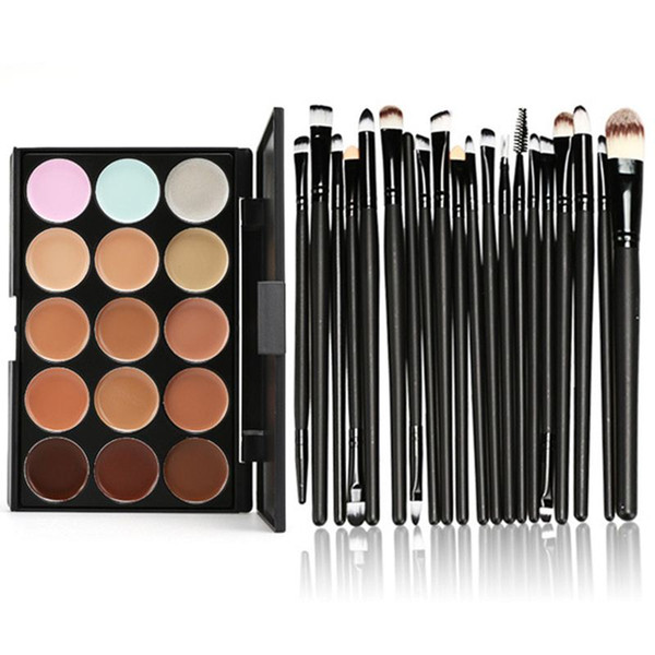 Maquiagem 20pcs Eye Makeup Brush+1pcs 15 Color Concealer Foundation Cream Makeup Set