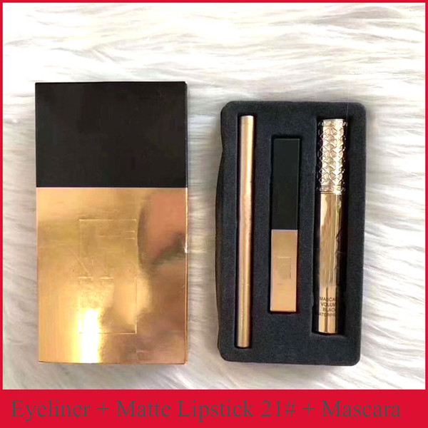 2019 new Famous Makeup Set 3 in 1 Make Up 21# matte Lipstick Eyeliner Mascara make up Cosmetic Kit lip makeup eye makeup