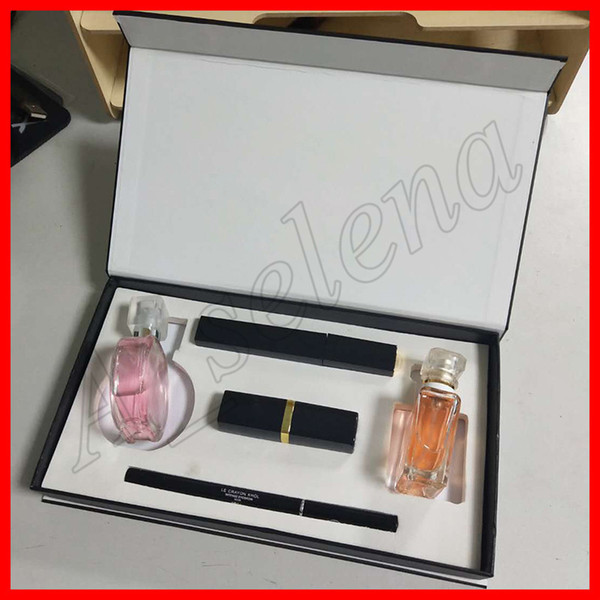 2018 Newest Famous Brand makeup sets perfume lipstick eyeliner mascara 5 in 1 with box Lips cosmetics dhl free shipping
