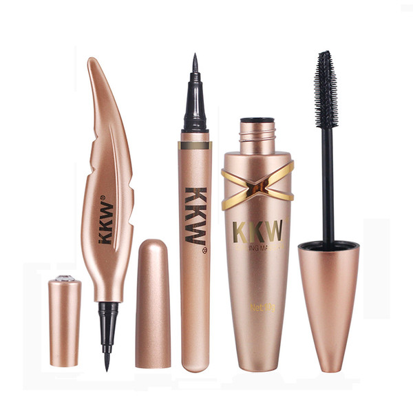 3 Pieces/set Big Eyes Makeup Kit Black Eyeliner Pencil + Feather Liquid Eye Liner Pen + Waterproof Mascara Women Cosmetics KKW