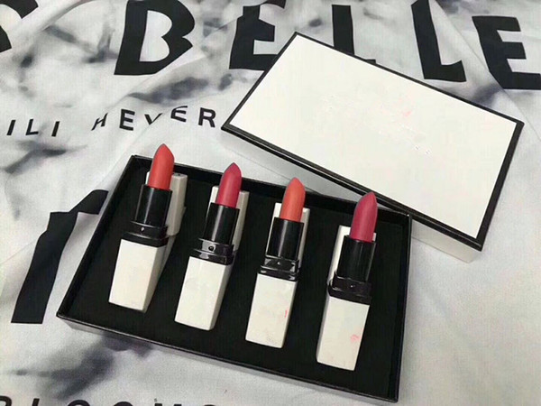 Famous Luxury brand Makeup Matte lipstick 4 color White tube Press matte lipstick 4pcs/set