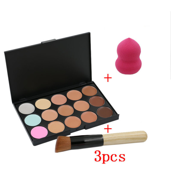 3pcs/set Beauty 15 Colors Cream Makeup Set pinceis de maquiagem Concealer Palette Sponge Gourd Puff Powder Brush
