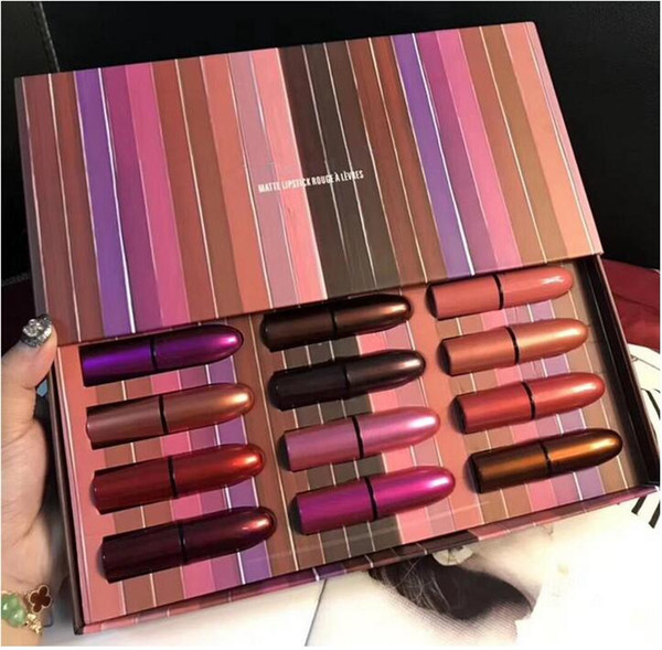 Hot makeup Brand M Lipstick Set 12colors Lipstick Matte 12pcs/set with Gift Box DHL shipping