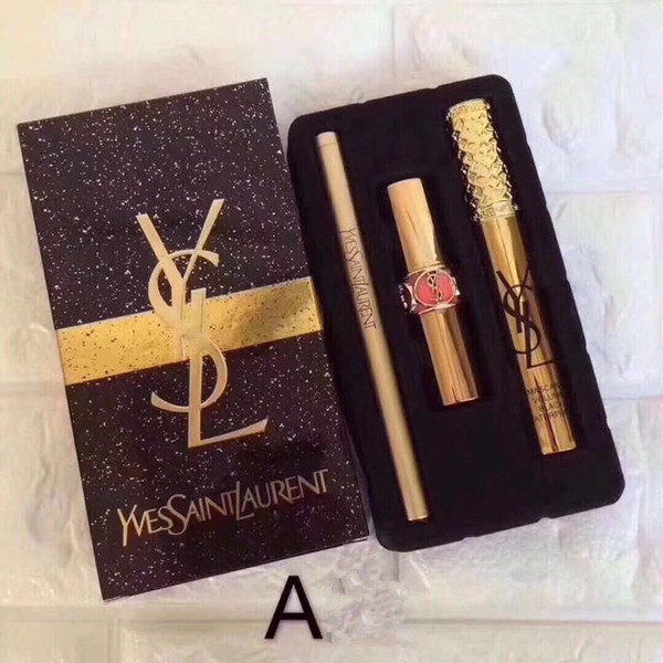 Makeup Set Mascara +Lipstick +Eyeliner Waterproof Eyeliner Natural Mascara Long Lasting Lipstick Make Up Tools 3pcs/set RRA1124