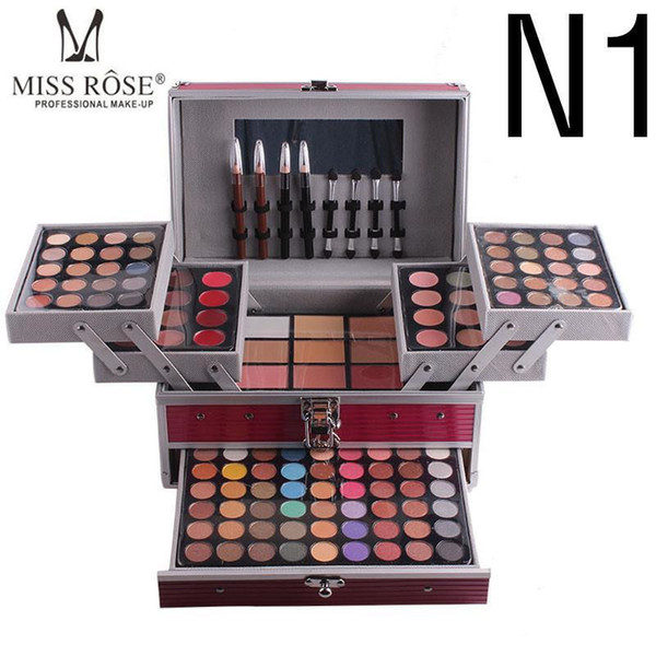 2018 High Quality Miss Rose makeup set Professional Cosmetic Case Makeup Kit Eye shadow Blush Mirror Concealer Case Suitcases Free Shiping
