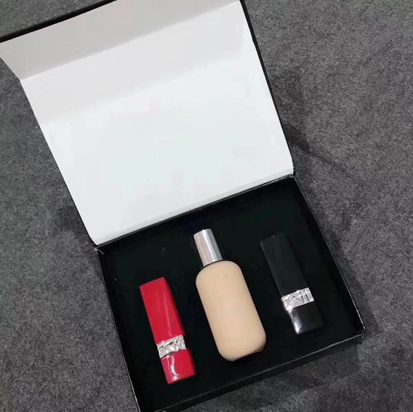 Promotion!New makeup set rouge matte lipstick Liquid Foundation 3 in 1 cosmetic kit with Gift Box ePacket Free shipping +GIF.