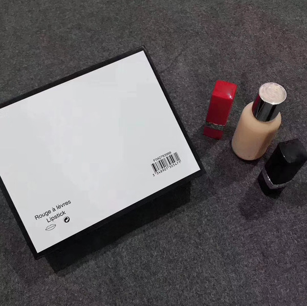Promotion!HOT New brand makeup set rouge matte lipstick Liquid Foundation 3 in 1 cosmetic kit with Gift Box DHL Free shipping +GIF.