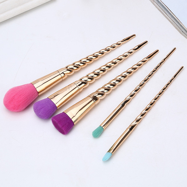 5 pcs bright colors rose gold brushes Unicorn Facial Foundation Contour Cosmetic Eyelash Eye Shadow Eyeliner Lip makeup brushes sets