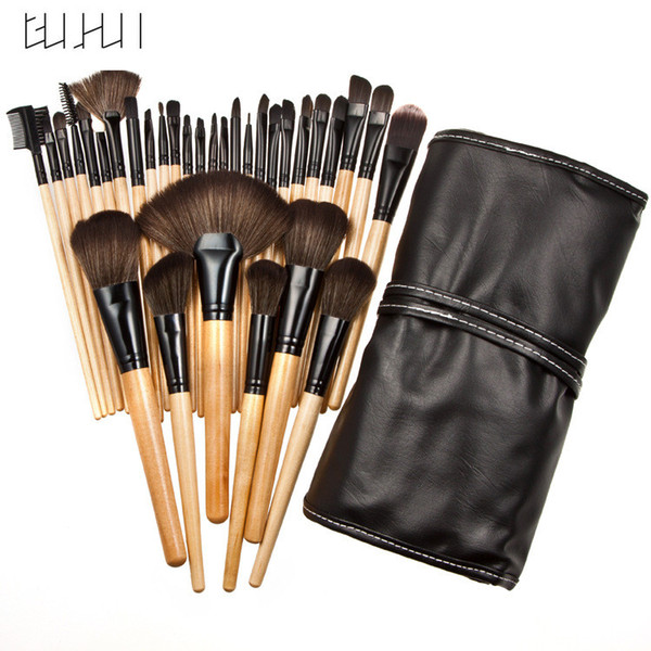 GUJHUI 32Pcs wood color Makeup Brush set Professional mini Nature Brushes Powder Eye Shadow Lip Concealer brush Beauty Cosmetic Tools