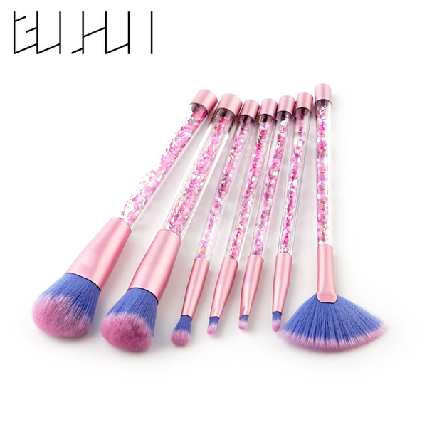 GUJHUI 7Pcs Fluid Crystal Unicorn Makeup Brushes set Foundation powder blush eyeshadow eyebrow make up brush Tool