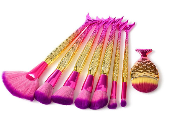 7pcs/set Mermaid Makeup Brush Set Big Fish Tail Foundation Powder Brushs Blending Eyeliner Eyeshadow Contour Brush