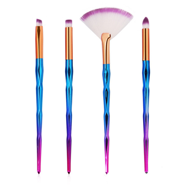 4pcs Rainbow Diamond Handle Makeup Brushes Set Power Foundation Blush Eyeshadow Blending Multifunction Brush Cosmetic tool Kits