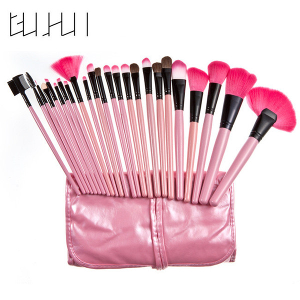 24 PCS Pink Makeup Brushes Tools Set with PU Leather Case Blusher Eyeshadow Powder Foundation Eyebrow Lip Make up Brush kit