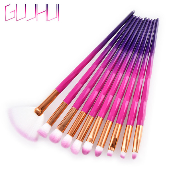 GUJHUI 10Pcs Diamond Makeup Brushes Set Foundation Blending Powder Eyeshadow Contour Concealer Blush Cosmetic Beauty Make Up Tools