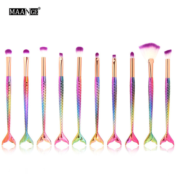 10 PCS Mermaid Makeup Brushes Set Professional Foundation Blending Powder Eyeshadow Contour Concealer Blush Cosmetic Makeup Tools