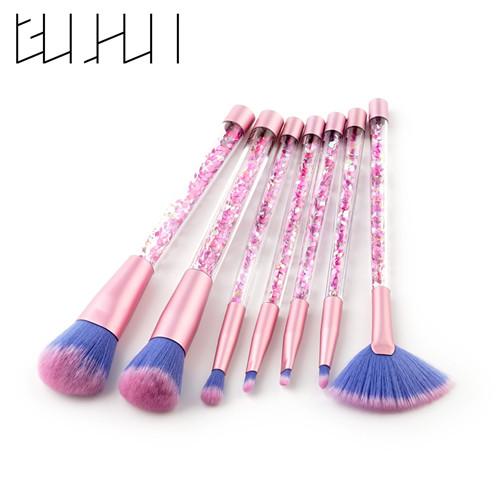 GUJHUI 7Pcs/Set Transparent Fluid Crystal Unicorn Makeup Brushes Cosmetic Blush Foundation Powder makeup Brush Tool Kit